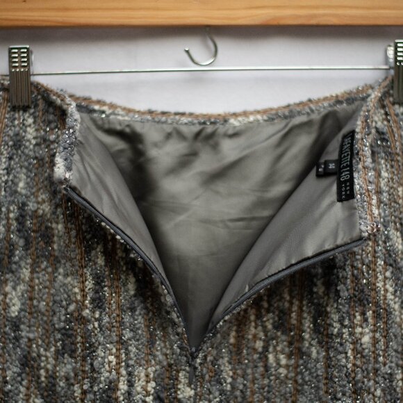 Lafayette 148 NY Skirt 14 Gray Beige Boucle Beaded Sparkly Elegant Dressy - Picture 5 of 9